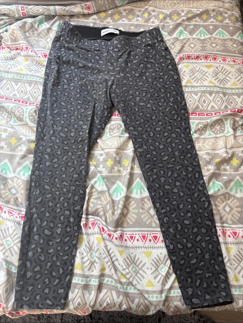 Women's Gray Leopard Print Ponte Pants